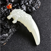 Natural Xinjiang Hetian Jade wolf tooth pendant domineering wolf tooth necklace Jade Pey men and women couple Peace jade pendant