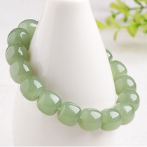 Natural Qiemo Hetian jade bracelet men paragraph old beads green jade conformal bracelets 12mm fu zheng book