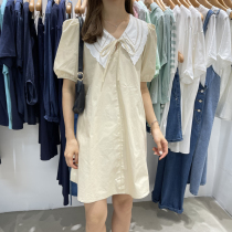 Early summer net color doll flip-collar temperament slim down 100 Lap Bubble Sleeves 2022 Korea East Gate Lioned-up Dress Woman