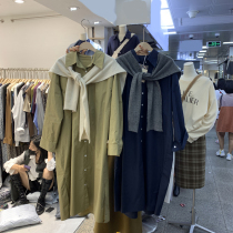 South Korea East Gate Womens Dress 2022 Early Spring New Han Fan Fashion Loose Long Sleeve Single Row of Lining Clothes Long Dress