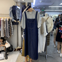 South Korea Dongdaemun Design Sensation Little Crowd 2022 Spring Summer New Fashion 100 Hitch Long pair of cowboy braces open dress