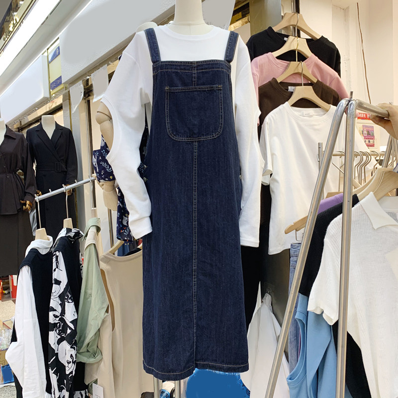 Dongdamen women's clothing 2022 early autumn new Korean version fashion loose all-match open fork baby bag denim dress long skirt