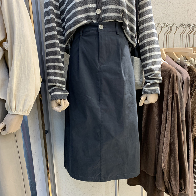 East Gate Women's Dress 2022 Spring New Korean Version Fashion High Waist Display Slim a long version of cotton half-body dress