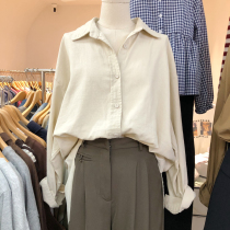 2022 Autumn Clothing New Korea Dongdae Door Net Color Cotton Linen Temperament Weight Loss Aging Collar Slip Collar Single Row 100 lap shirt