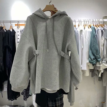 Autumn and winter New simple drawstring hooded solid color Korea East Gate 2021 loose waist plus velvet sweater womens coat
