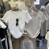 Летняя одежда, корсет, футболка с коротким рукавом, в корейском стиле, V-образный вырез, по фигуре