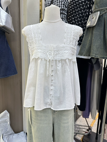 Летняя майка топ, в корейском стиле, яркий броский стиль, по фигуре, из хлопка и льна