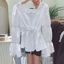 Summer new South Korea Dongdaemun fashion square collar lace-up waist shirt niche wild casual personality top women