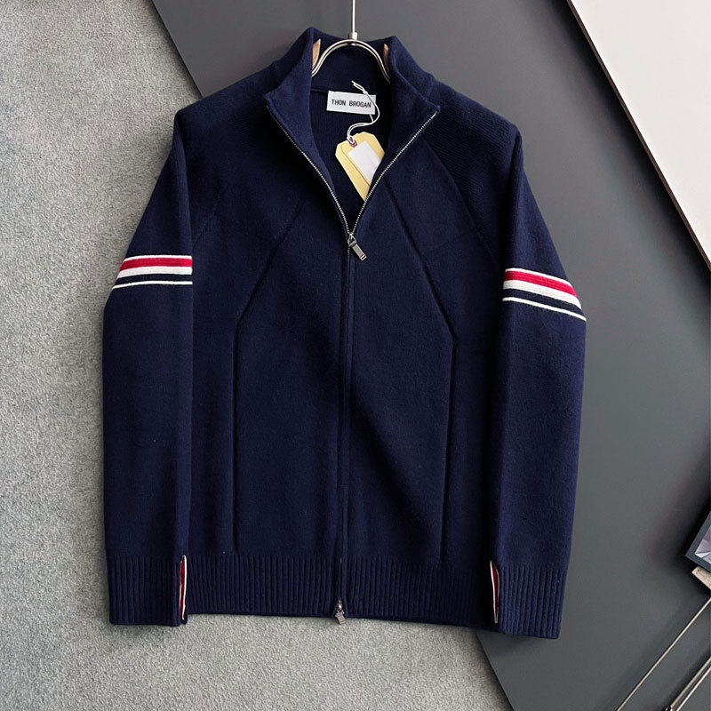 New Autumn and Winter Double-Sleeve Cardigan Sweaters for Men and Women Tb Xv Stand-Up Collar Long-Sleeve Knitwear Couple Casual Jacket Coat