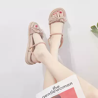 2021 summer new net red two wear sandals fairy wind flat students beach slippers wear ins tide