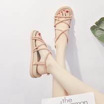 2022 Spring New Thick Bottom Strap Sandals Women Fairy Wind Flat-bottomed Students Net Red Explosive Surreal Shoes Roman Shoes