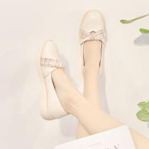 White small leather shoes 2021 Spring and Autumn New British style fairy gentle shoes Joker shallow flat sole shoes women Summer