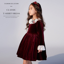 Girls  autumn dresses 2020 childrens clothing spring and autumn new Korean version of the large childrens velvet princess dress baby skirt