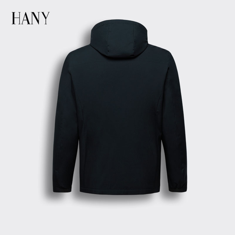 (Cotton) Hany Hanni mùa thu / mùa đông có thể tháo nắp trong quần áo bông màu xanh áo dài kinh doanh bình thường của nam giới