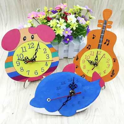 Wooden clock white blank DIY hand-painted clock children creative handmade DIY painting graffiti kindergarten parent-child activities