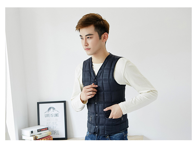 Áo vest nam cotton ngắn ấm áp vest vest vai trung niên cổ chữ V bó sát vest mùa thu và mùa đông hoang dã lót áo khoác đông nam