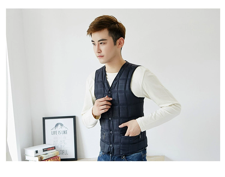 Áo vest nam cotton ngắn ấm áp vest vest vai trung niên cổ chữ V bó sát vest mùa thu và mùa đông hoang dã lót áo ba lỗ trắng