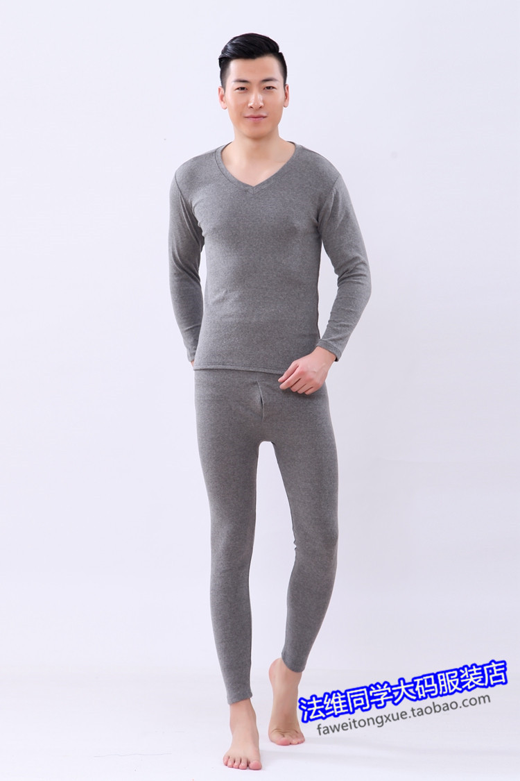 Mùa thu đông đồ lót nhiệt cỡ lớn chất béo lỏng cộng với phân bón để tăng áo len cotton cổ chữ V Qiuyi Qiuku phù hợp với nam đồ ngủ đẹp