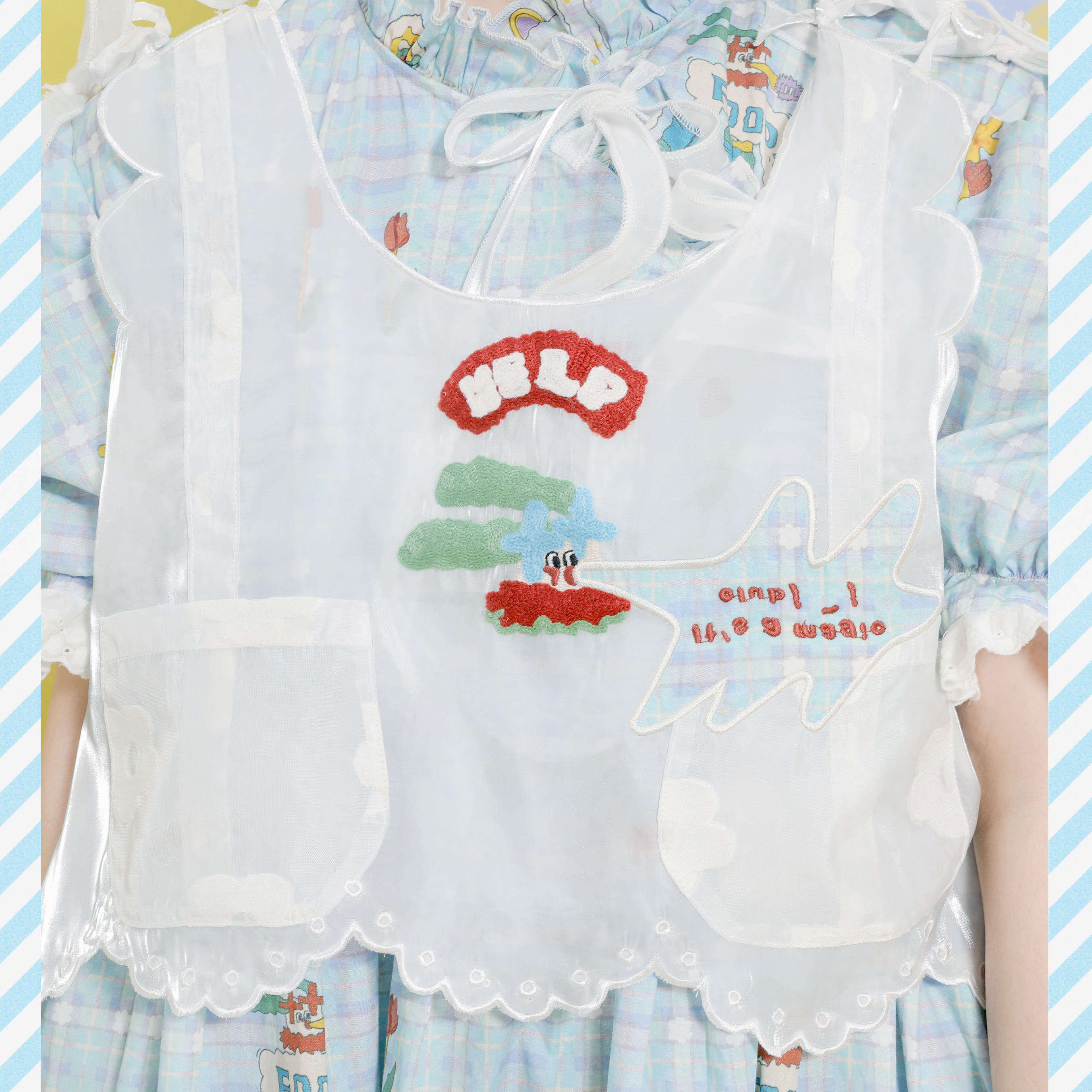 Alien Agency 2020 summer new look series original cute wave hem white yarn embroidery bow vest