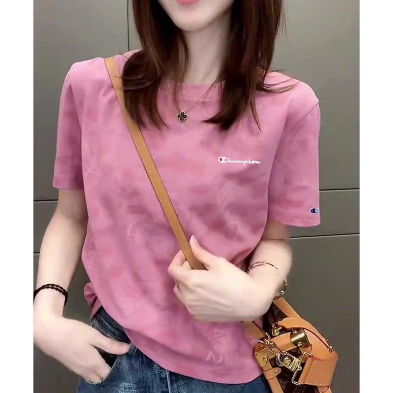 Japanese Version Champion Pink Round Neck Regular Shoulder Short-Sleeve T-Shirt for Women 2026 New Summer Loose Slimming Trendy Age-Reducing Top Japanese Version Champion Pink Round Neck Regular Shoulder Short-Sleeve T-Shirt for Women 2026 New Summer Loose Slimming Trendy Age-Reducing Top