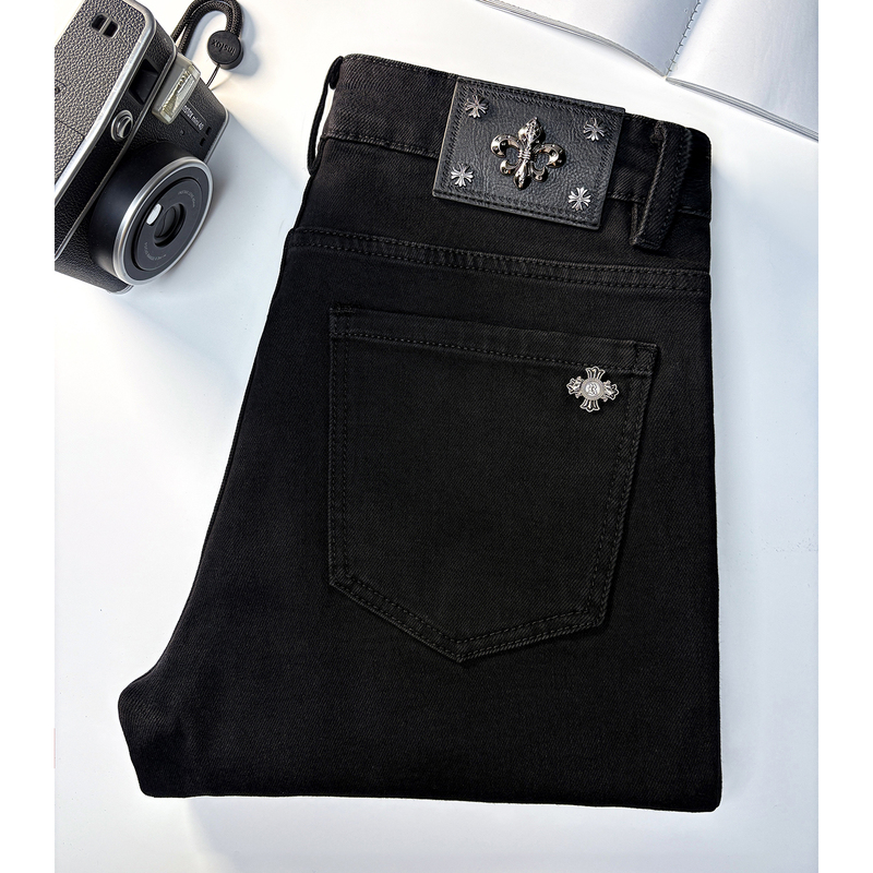 Black 2025 European Classic Versatile Stretch High Street Boys' Slim Vibe Straight Men's Jeans