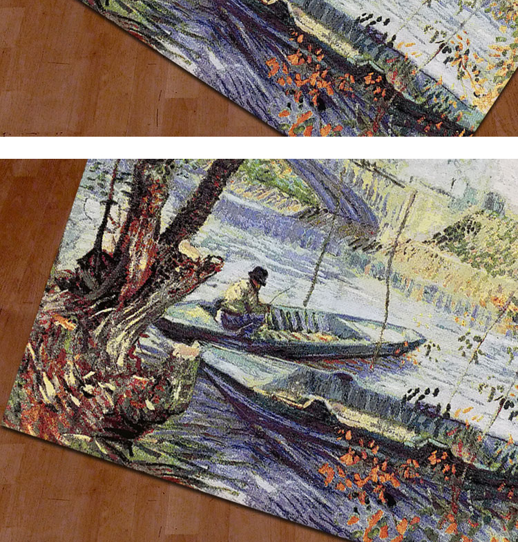 Trường học mới Bỉ Tấm thảm Van Gogh Tranh sơn dầu Cửa hàng trang trí phòng học Phòng ngủ Tranh Angler 	thảm treo tường dạ quang