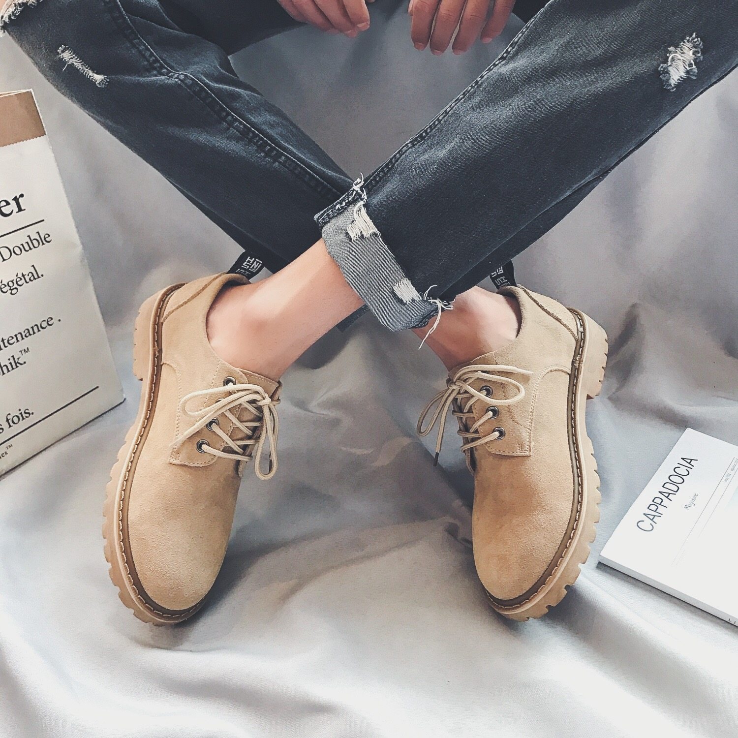 Martin boots men's low-top spring and autumn new British men's short boots suede casual big toe shoes retro tooling boots trend