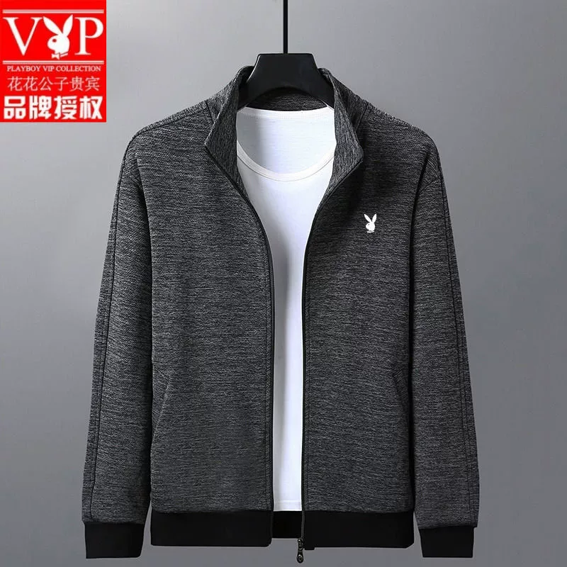 [Playboy] Mùa thu và mùa đông áo len giản dị áo khoác nam cardigan cổ đứng cộng với trang phục dành cho bố áo khoác thể thao nhung - Thể thao lông cừu / jumper