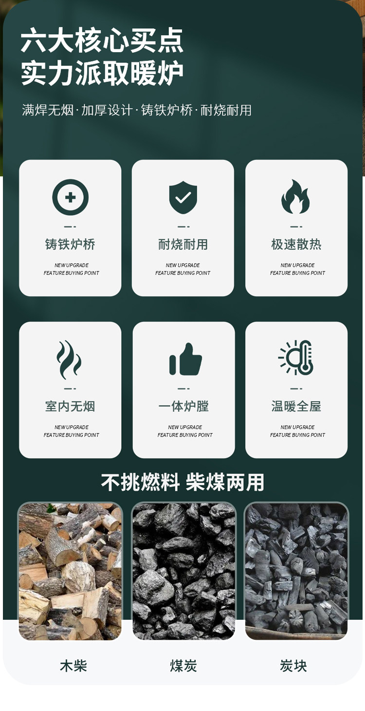 Обогреватель 冬季烤火铸铁家用取暖炉柴火炉子室内烧煤炉农村采暖煤炭柴煤两用