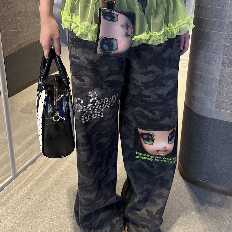 Bunnybunnygun Original Design Y2K Sweet Cool Style Camouflage Denim Fashionable Extra-Long Loose Floor-Length Pants Bunnybunnygun Original Design Y2K Sweet Cool Style Camouflage Denim Fashionable Extra-Long Loose Floor-Length Pants