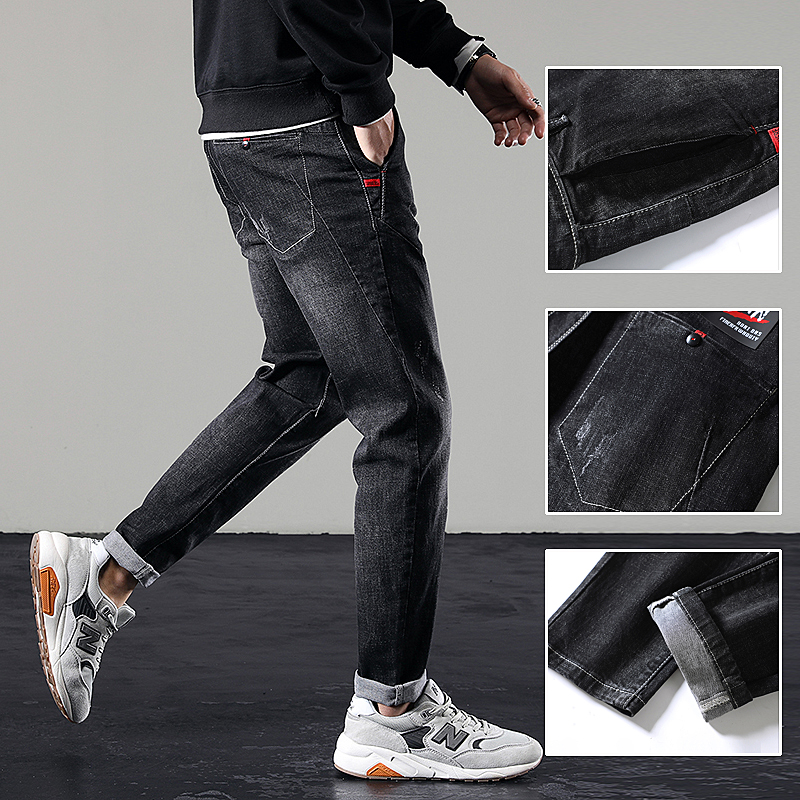 Spring and Autumn Men's Jeans Loose Straight Slim Trend Summer Pants Men's Stretch Casual Black Tide Pants