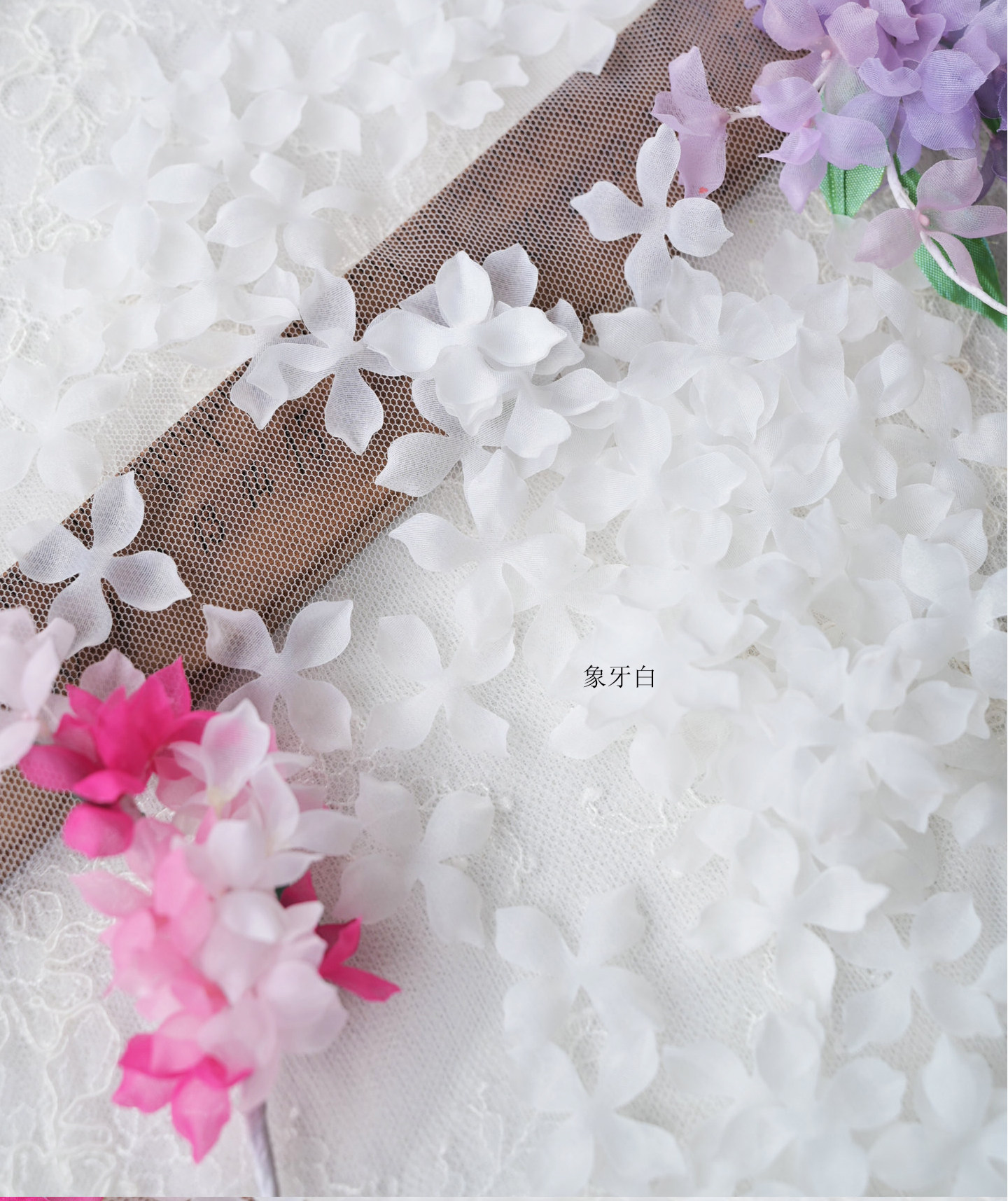 100 Stück. DIY Handgemachtes 3D-Blumenmaterial für Hochzeitskleider, Pyrographie- und Jeansgarn, Materialien für Kopfbedeckungen, Weiß und Rosa, RS247 – Detail 19