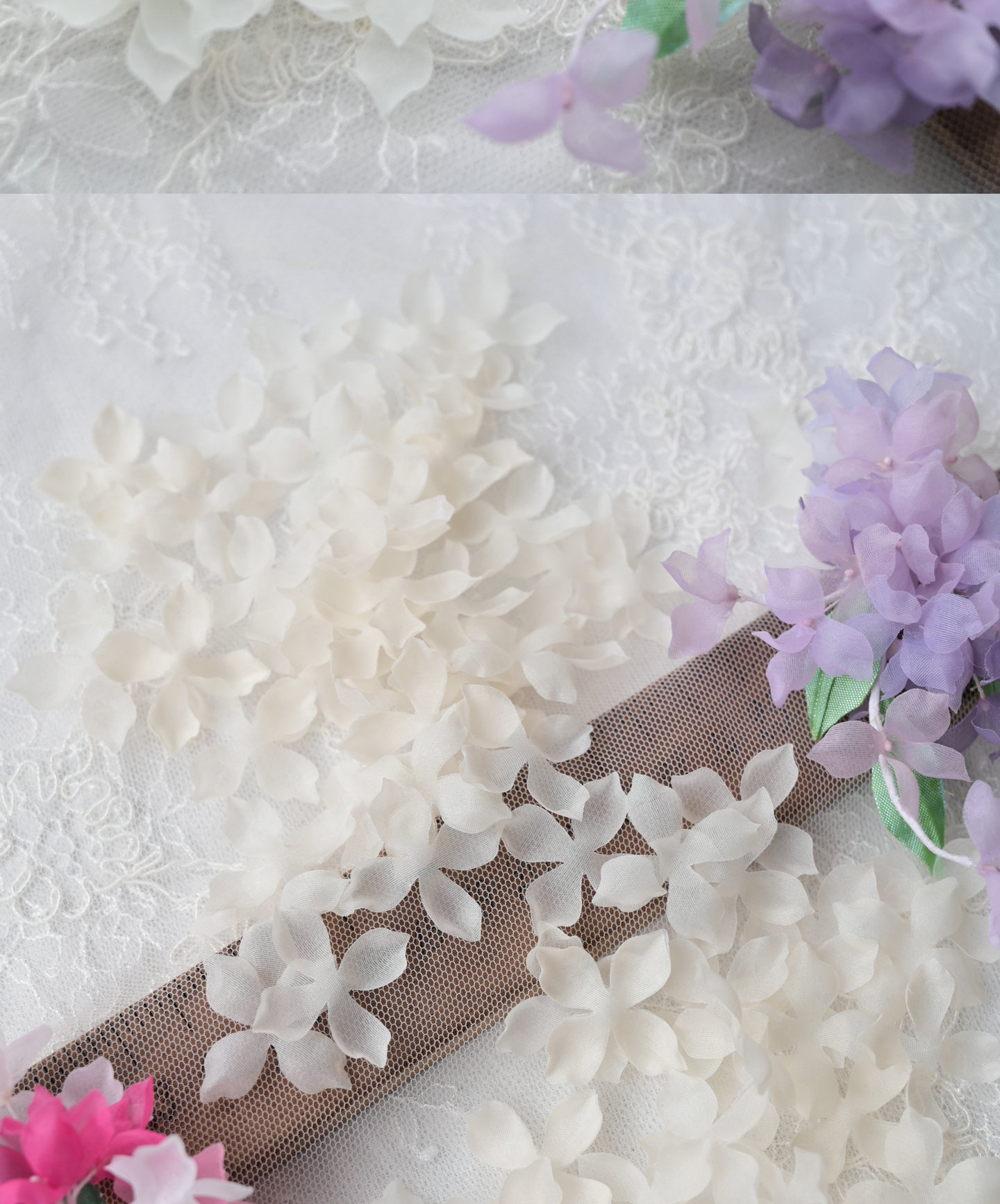 100 Stück. DIY Handgemachtes 3D-Blumenmaterial für Hochzeitskleider, Pyrographie- und Jeansgarn, Materialien für Kopfbedeckungen, Weiß und Rosa, RS247 – Detail 23