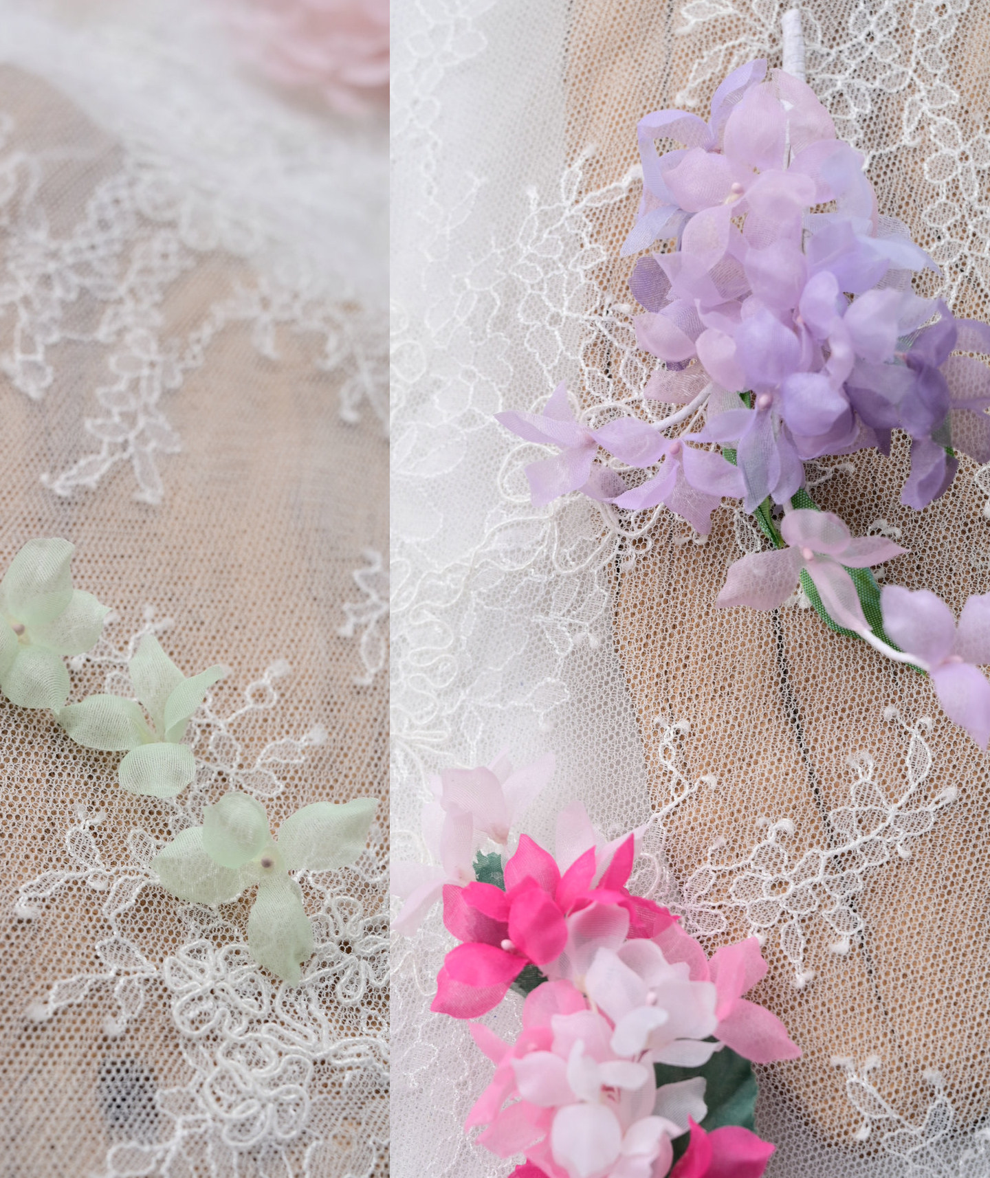 100 Stück. DIY Handgemachtes 3D-Blumenmaterial für Hochzeitskleider, Pyrographie- und Jeansgarn, Materialien für Kopfbedeckungen, Weiß und Rosa, RS247 – Detail 6