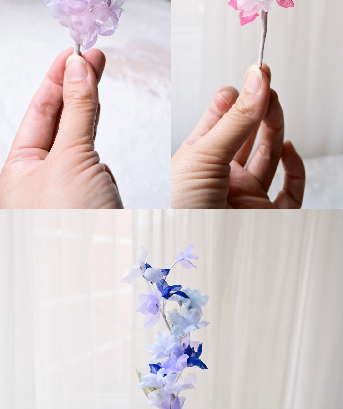100 Stück. DIY Handgemachtes 3D-Blumenmaterial für Hochzeitskleider, Pyrographie- und Jeansgarn, Materialien für Kopfbedeckungen, Weiß und Rosa, RS247 – Detail 9