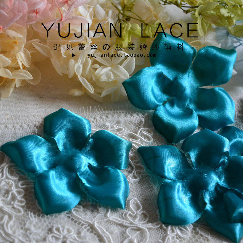 DIY three-dimensional fabric floral tiara satin pressed Zou petal flower piece dress wedding dress decorative floral accessories peacock blue