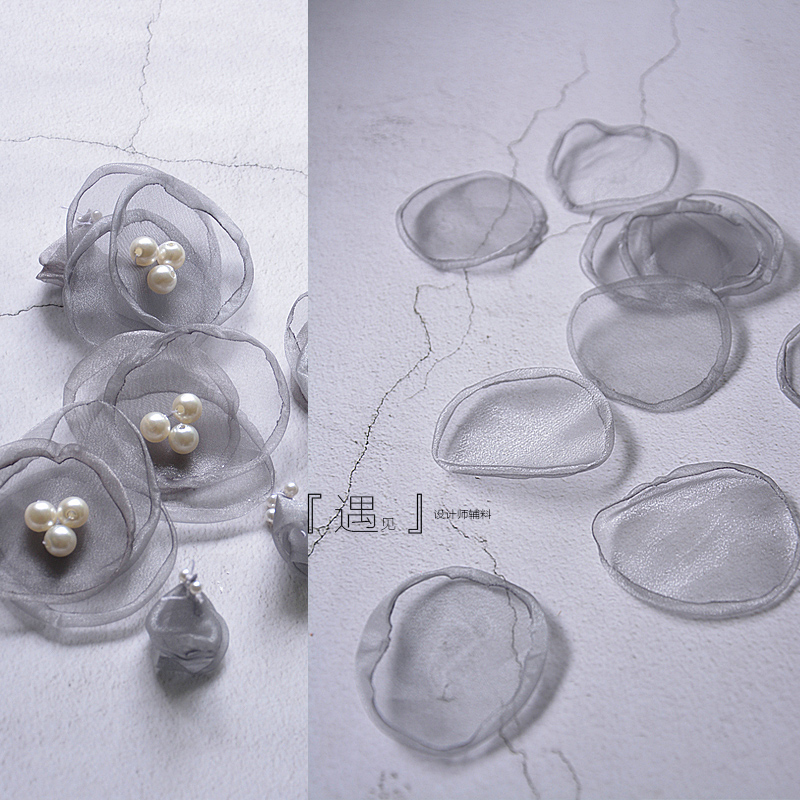 Augen Yarn Burnt side floral sheet grilled lace with floral wafer three-dimensional flowers DIY bridal head accessories Wedding Dress Material Grey