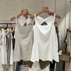 Mfive Korean Style Summer New Linen Design Backless Camisole for Women with Unique Cross-Strap Top