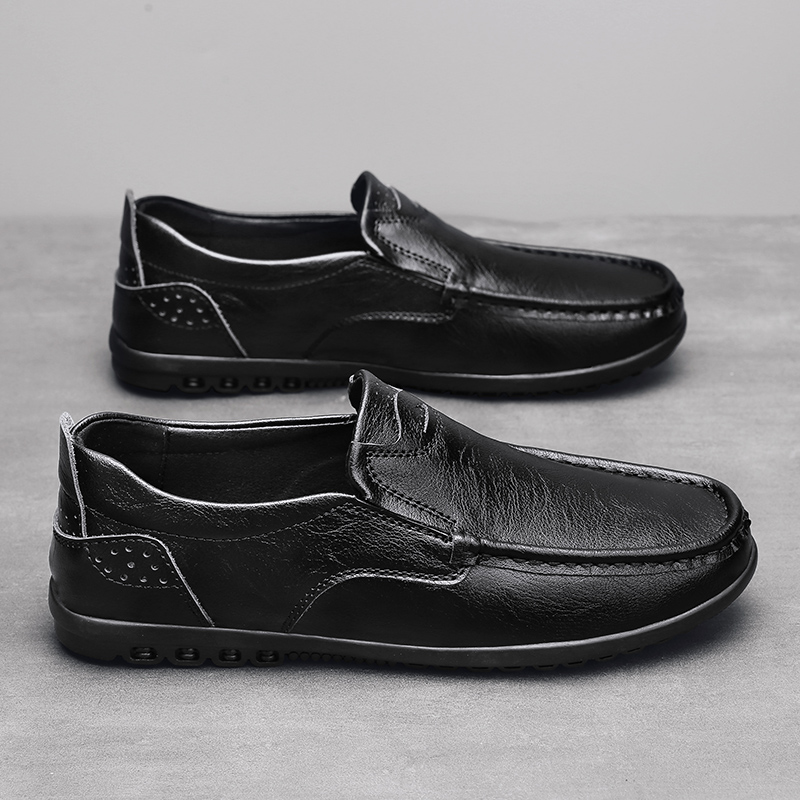 Casual leather shoes men's business formal leather non-slip soft bottom middle-aged dad shoes father Korean version of beanie shoes men's autumn