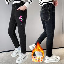 Girls cotton pants winter outside wearing three layers of thickened warm winter style One over winter clip cotton CUHK Childrens jeans Sub