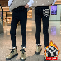 Girl Jeans Plus Suede Thickened Autumn Winter 2021 New Children Long Pants CUHK Girl Girl Little Feet Pants Foreign Air