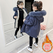 Girl sent to overcome jacket plus velvet winter clothing 2021 new foreign air CUHK childrens cotton clothes down cotton clothes Korean version