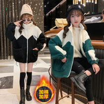Girl Jacket Autumn Winter 2021 New Foreign Gas CUHK Girl Blouses Child Clips Cotton Thickened Fur Coat Children Clothing
