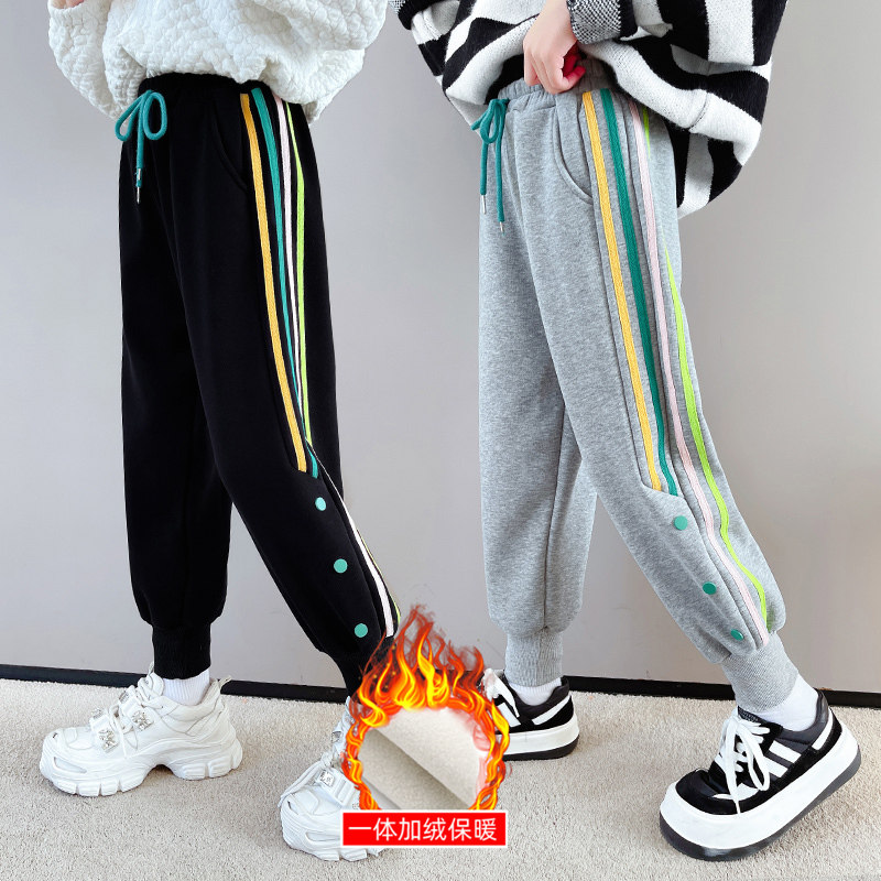 Girl Plus Suede Pants Autumn Winter Outwear Girl Integrated Suede Thickening CUHK Scouting Pants Winter Children Sports Pants Tide