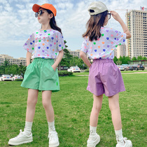 Girl Nets Red Suit Summer Dress 2022 New Children Foreign Air Shorts Summer CUHK Children Trendy Short Sleeves Two Sets