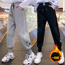 Girl Plus Suede Pants Autumn Winter Outwear 7 Year Old CUHK Boy 9 Integrated Suede Thickened Sweatpants Winter 10 Children Sports Pants