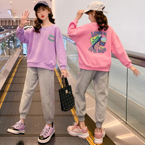 Girl Sports Suit Spring Dress 2022 New Children Foreign Air CUHK Girl Girl Online Red Korean Edition Clothes Two Sets