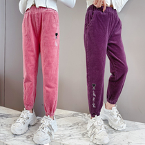 Girl Pants Loose CUHK Child Autumn Winter Long Pants Girl Casual Pants Autumn Clothing Children Light Core Suede Pants Korean version
