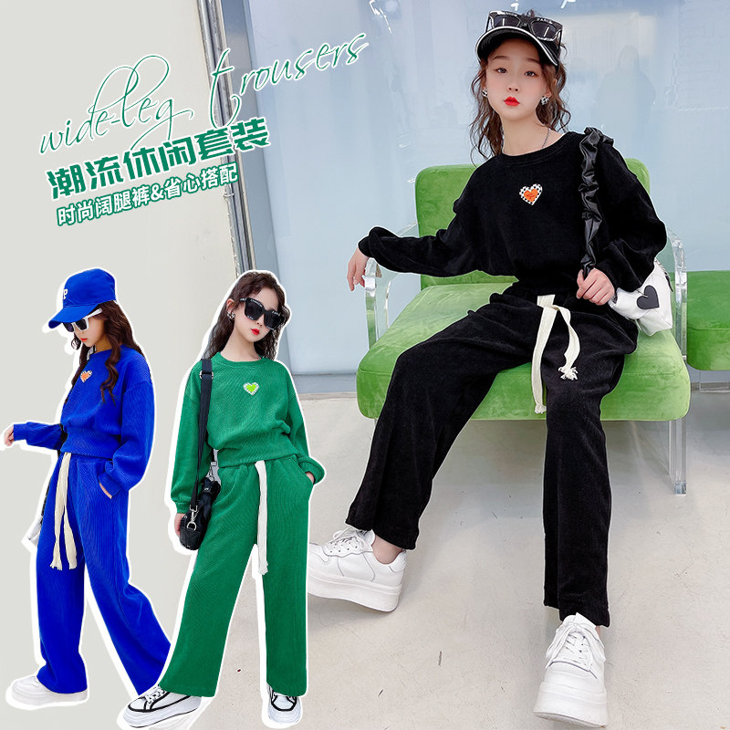 Girl's spring clothing suit 2022 New CUHK Scout Broadlegged Pants Trendy Children Casual Sports Two Suits
