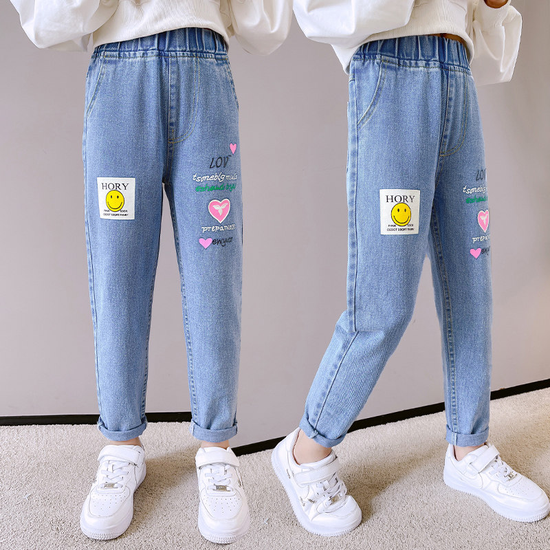 Girl Jeans Spring Autumn 2022 New Korean Version Children Casual Pants Foreign Palate Relax CUHK Girl Girl Long Pants